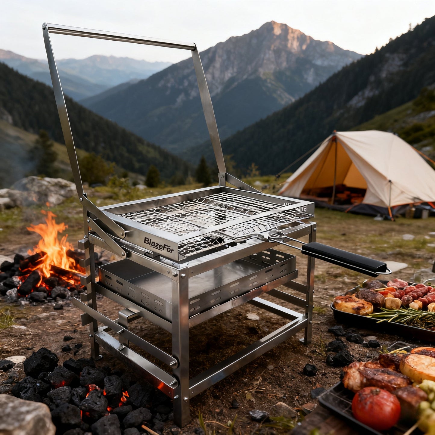 Adjustable Charcoal Rotating Grill for Outdoor BBQ