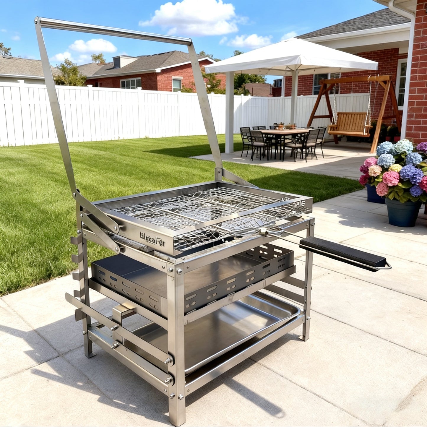 Adjustable Charcoal Rotating Grill for Outdoor BBQ